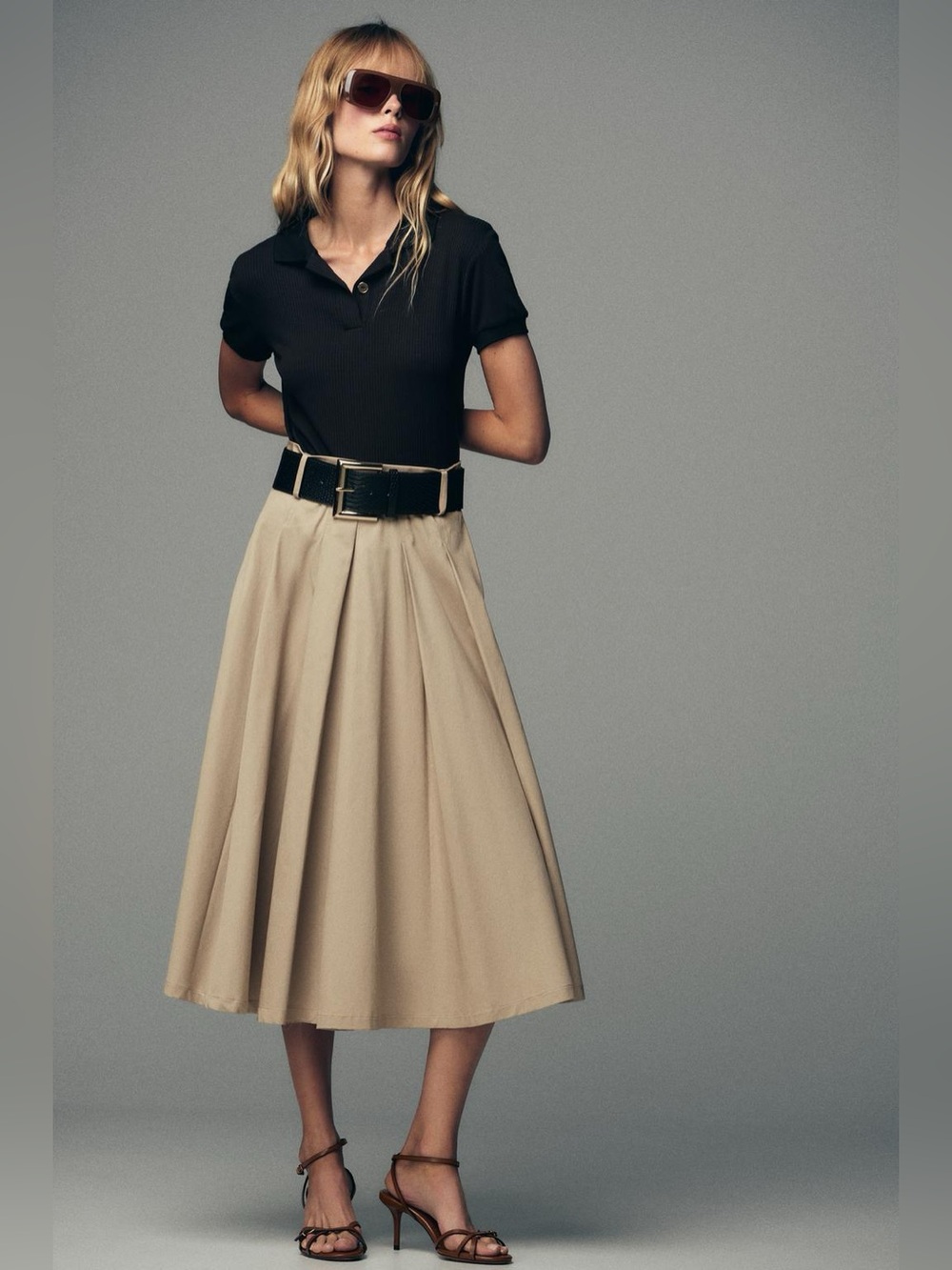 ZARA Contrasting Midi Dress with Belt